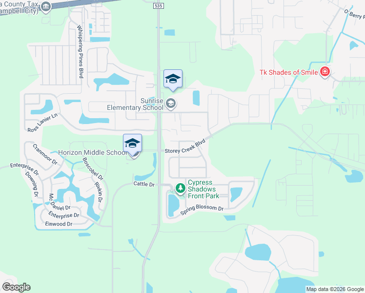 map of restaurants, bars, coffee shops, grocery stores, and more near 4458 Campbell Road in Kissimmee