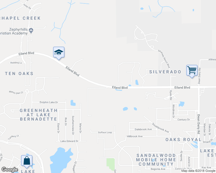 map of restaurants, bars, coffee shops, grocery stores, and more near 36117 Eiland Boulevard in Zephyrhills