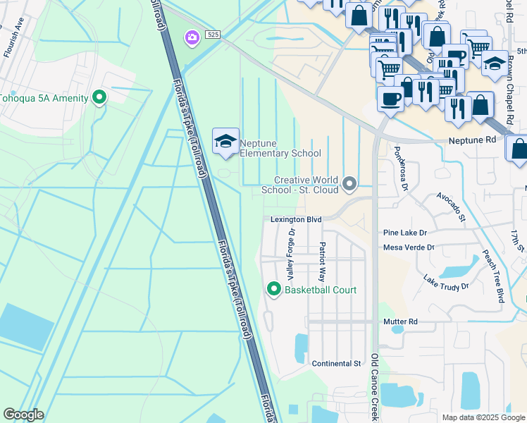 map of restaurants, bars, coffee shops, grocery stores, and more near Betsy Ross Lane in St. Cloud