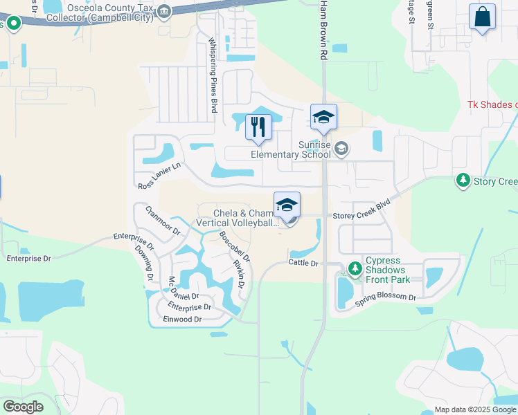 map of restaurants, bars, coffee shops, grocery stores, and more near 303 Quilla Court in Kissimmee