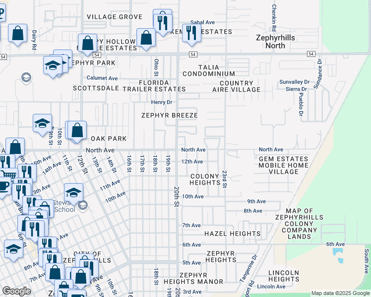 map of restaurants, bars, coffee shops, grocery stores, and more near in Zephyrhills