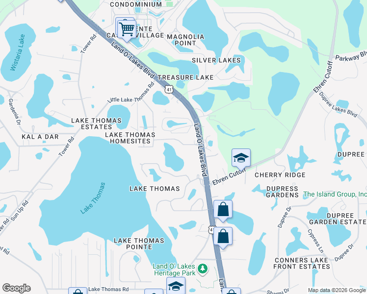 map of restaurants, bars, coffee shops, grocery stores, and more near 6015 Land O' Lakes Boulevard in Land O' Lakes