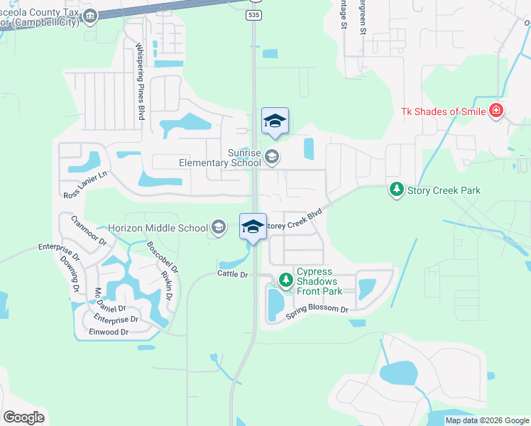 map of restaurants, bars, coffee shops, grocery stores, and more near 4497 Magnolia Ridge Court in Kissimmee