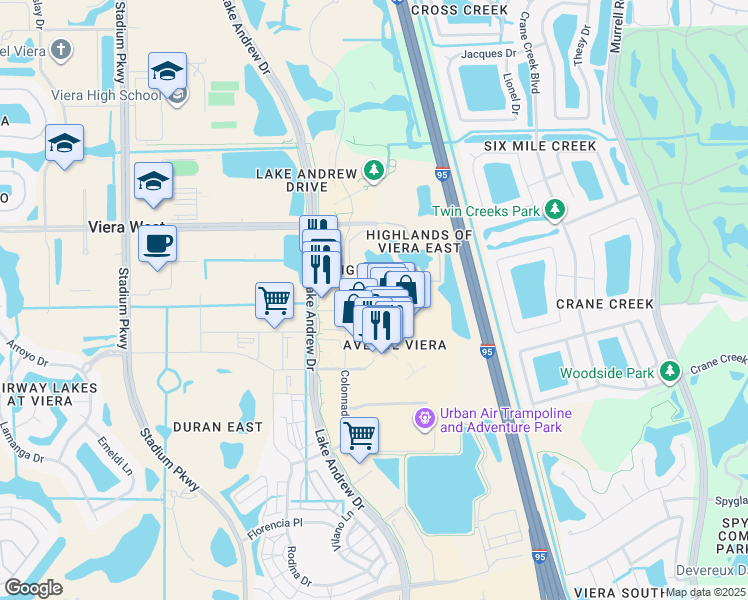 map of restaurants, bars, coffee shops, grocery stores, and more near 6450 Borasco Drive in Melbourne
