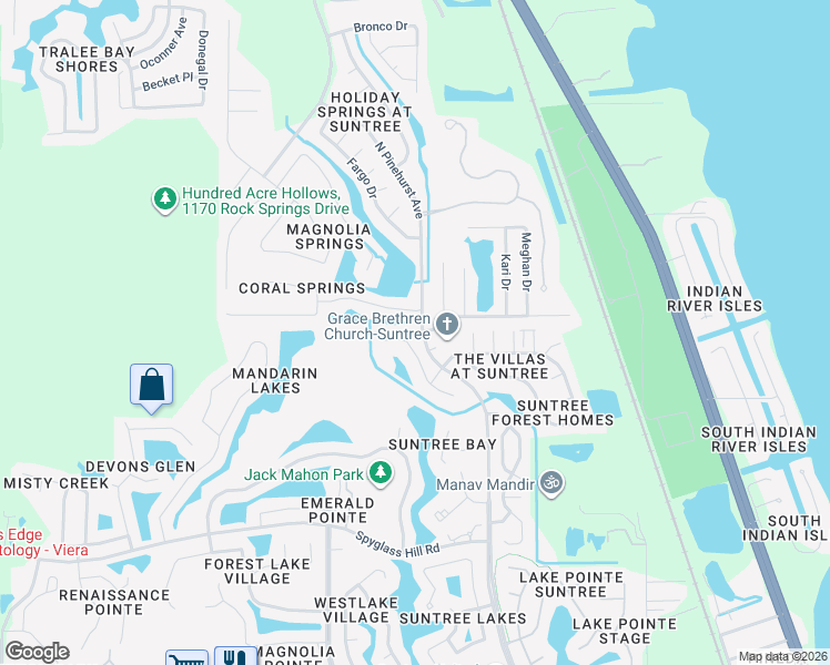 map of restaurants, bars, coffee shops, grocery stores, and more near 876 Suntree Woods Drive in Melbourne