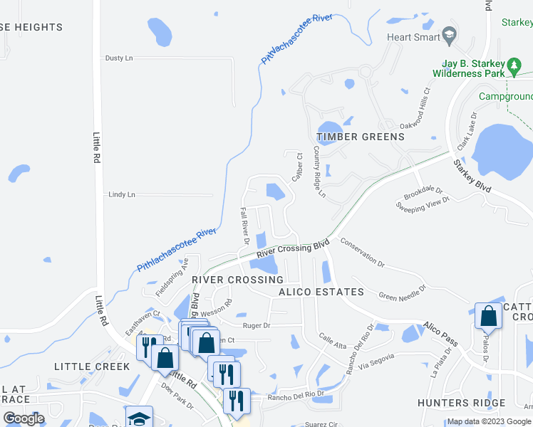 map of restaurants, bars, coffee shops, grocery stores, and more near 9132 Remington Drive in New Port Richey