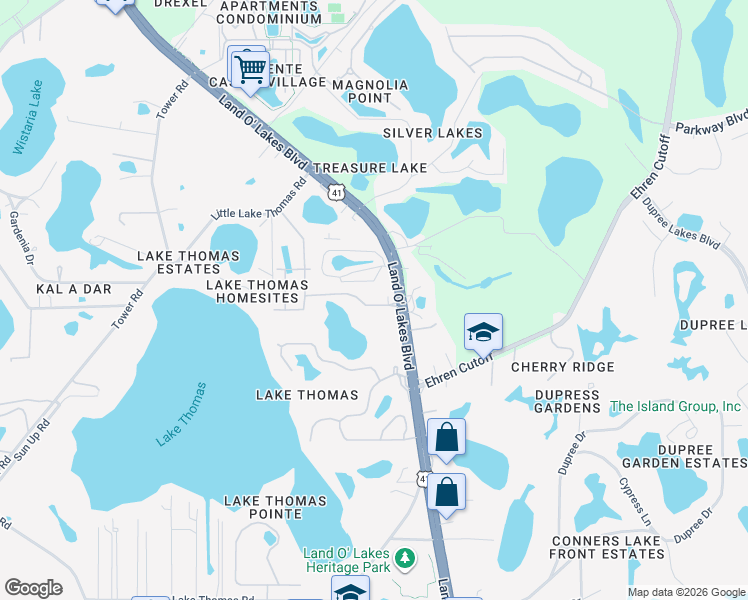 map of restaurants, bars, coffee shops, grocery stores, and more near 6015 Land O' Lakes Boulevard in Land O' Lakes