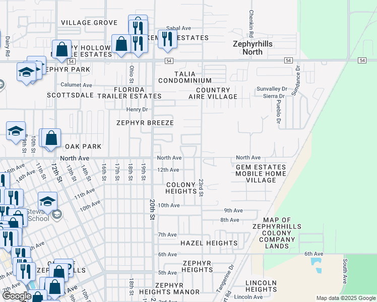 map of restaurants, bars, coffee shops, grocery stores, and more near 6049 Village Walk in Zephyrhills