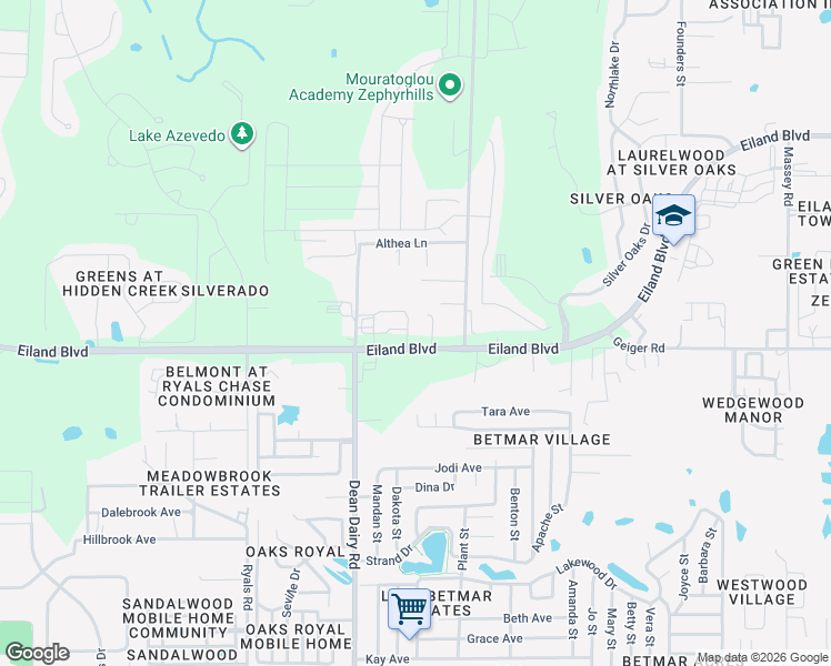 map of restaurants, bars, coffee shops, grocery stores, and more near 36631 Eiland Boulevard in Zephyrhills