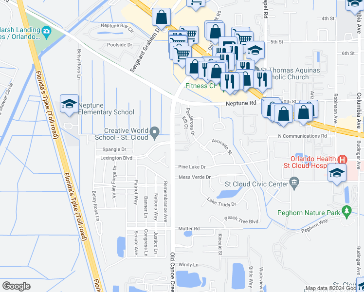 map of restaurants, bars, coffee shops, grocery stores, and more near 4229 Memory Lane in St. Cloud
