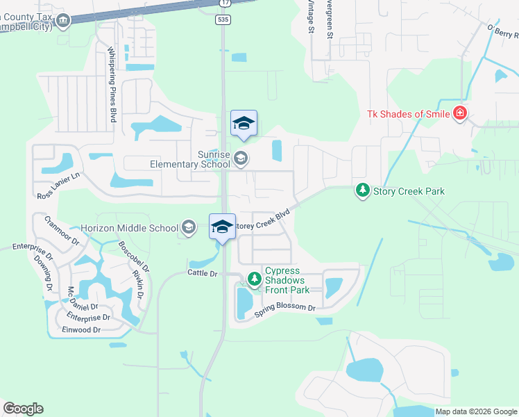 map of restaurants, bars, coffee shops, grocery stores, and more near 4458 Campbell Road in Kissimmee