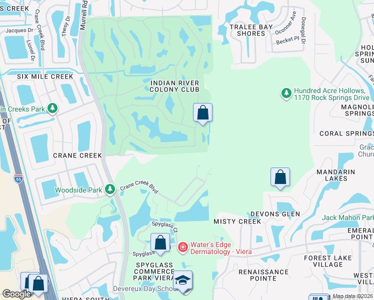 map of restaurants, bars, coffee shops, grocery stores, and more near 1519 Frontier Drive in Melbourne