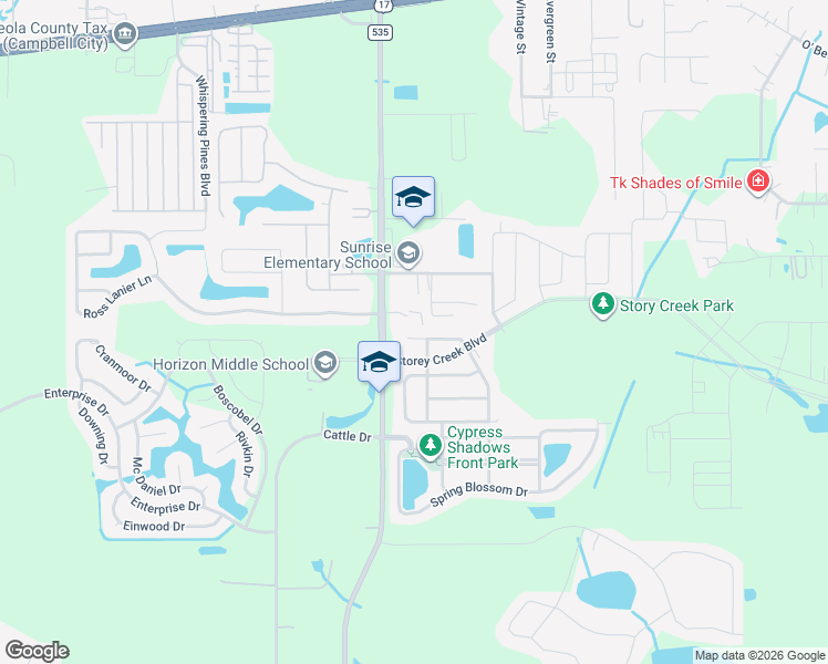 map of restaurants, bars, coffee shops, grocery stores, and more near 4497 Magnolia Ridge Court in Kissimmee
