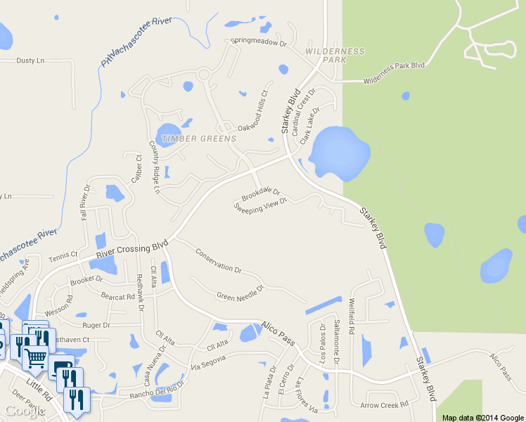 map of restaurants, bars, coffee shops, grocery stores, and more near 9702 Sweeping View Drive in New Port Richey