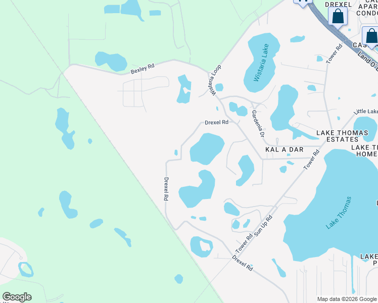 map of restaurants, bars, coffee shops, grocery stores, and more near 6046 Drexel Road in Land O' Lakes