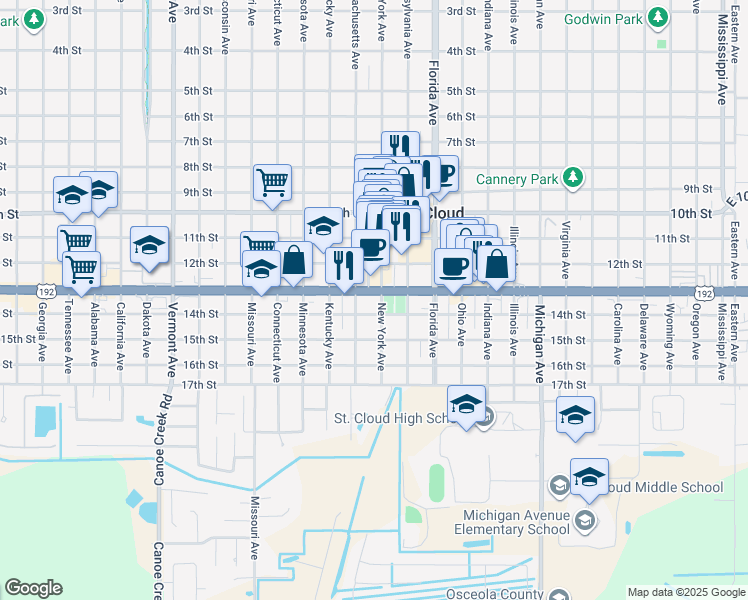map of restaurants, bars, coffee shops, grocery stores, and more near in St. Cloud