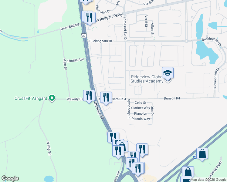 map of restaurants, bars, coffee shops, grocery stores, and more near 1001-1061 Waverly Barn Road 4 in Davenport