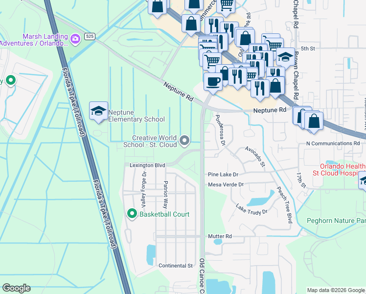 map of restaurants, bars, coffee shops, grocery stores, and more near 4500 Lexington Boulevard in St. Cloud