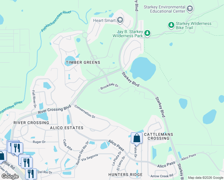 map of restaurants, bars, coffee shops, grocery stores, and more near 9702 Sweeping View Drive in New Port Richey