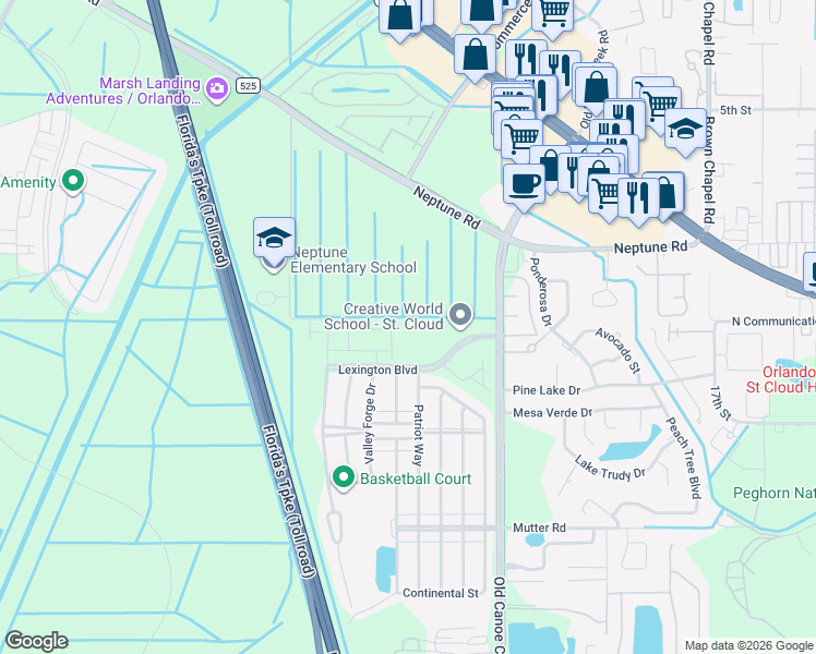 map of restaurants, bars, coffee shops, grocery stores, and more near Lexington Boulevard in Saint Cloud