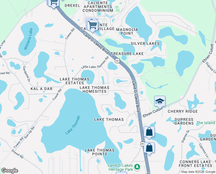 map of restaurants, bars, coffee shops, grocery stores, and more near 21330 Lake Bambi Circle in Land O' Lakes