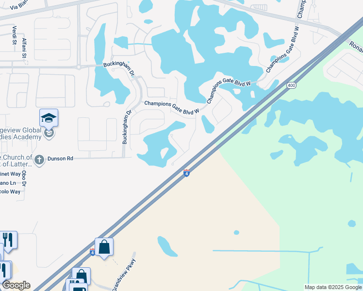 map of restaurants, bars, coffee shops, grocery stores, and more near Florida 400 in Davenport