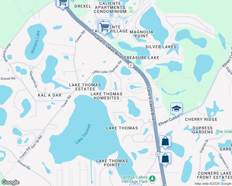 map of restaurants, bars, coffee shops, grocery stores, and more near 21330 Lake Bambi Circle in Land O' Lakes