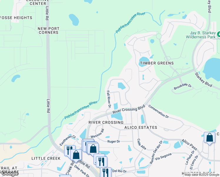map of restaurants, bars, coffee shops, grocery stores, and more near 6010 Fall River Drive in New Port Richey