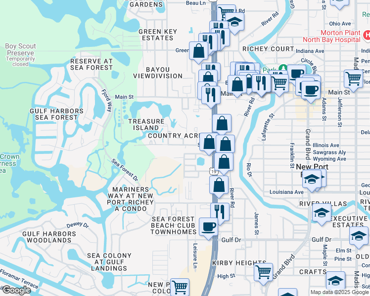map of restaurants, bars, coffee shops, grocery stores, and more near in Pasco County