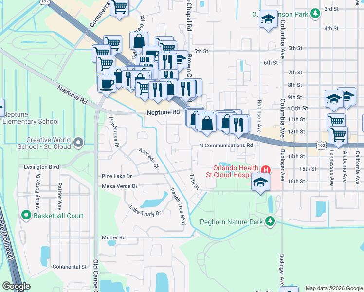 map of restaurants, bars, coffee shops, grocery stores, and more near 1137 Monroe Avenue in St. Cloud