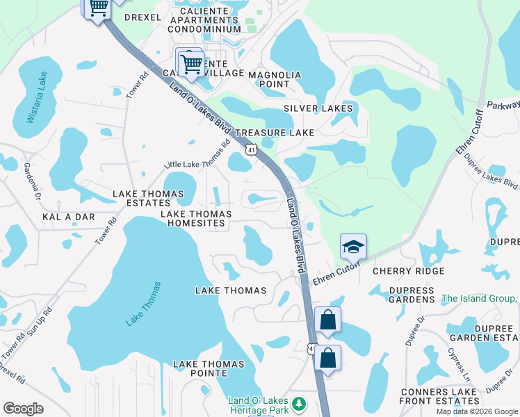 map of restaurants, bars, coffee shops, grocery stores, and more near 21333 Lake Bambi Circle in Land O' Lakes