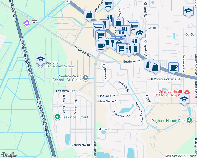 map of restaurants, bars, coffee shops, grocery stores, and more near 4745 Essex Court in St. Cloud