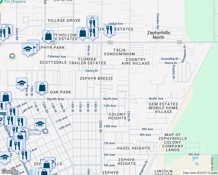map of restaurants, bars, coffee shops, grocery stores, and more near 39064 Heritage Circle in Zephyrhills