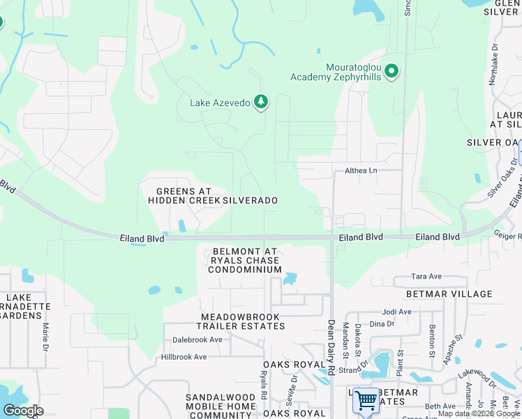 map of restaurants, bars, coffee shops, grocery stores, and more near 7029 Silverado Ranch Boulevard in Zephyrhills