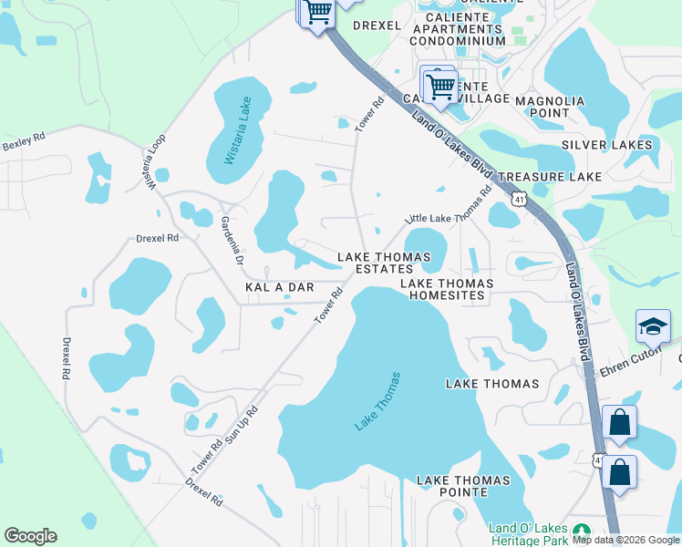 map of restaurants, bars, coffee shops, grocery stores, and more near 20751 Gardenia Drive in Land O' Lakes