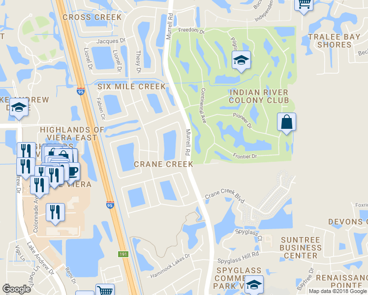 map of restaurants, bars, coffee shops, grocery stores, and more near 1322 Old Millpond Road in Melbourne