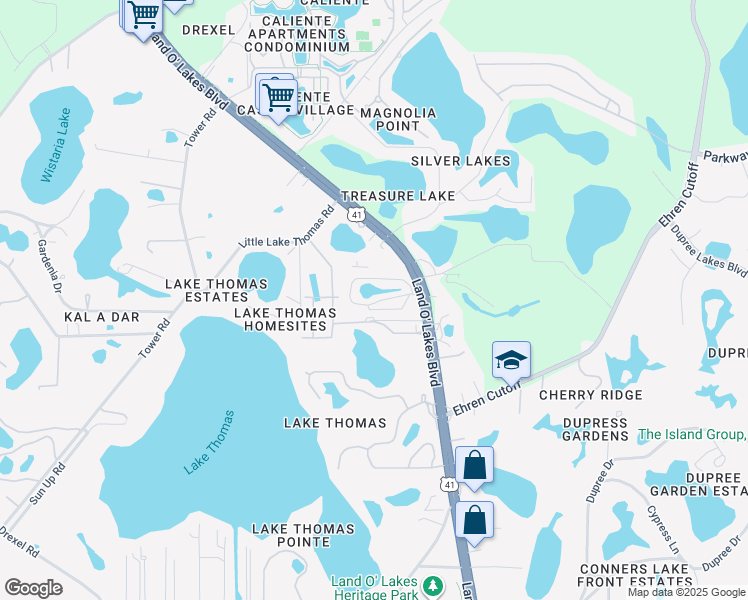 map of restaurants, bars, coffee shops, grocery stores, and more near 21333 Lake Bambi Circle in Land O' Lakes