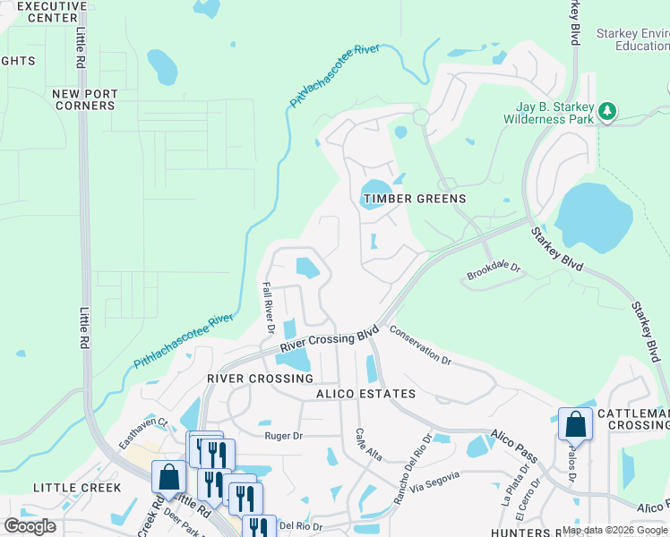 map of restaurants, bars, coffee shops, grocery stores, and more near 6000 Redhawk Drive in New Port Richey
