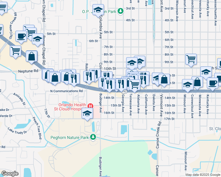 map of restaurants, bars, coffee shops, grocery stores, and more near 2720 13th Street in St. Cloud