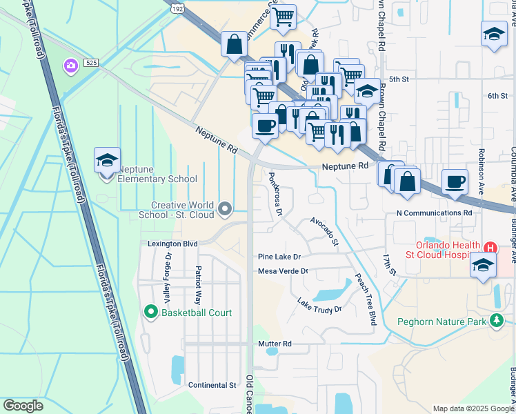 map of restaurants, bars, coffee shops, grocery stores, and more near 4730 Avon Court in Saint Cloud