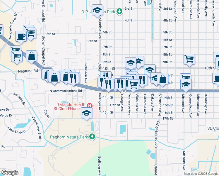 map of restaurants, bars, coffee shops, grocery stores, and more near 2720 13th Street in St. Cloud