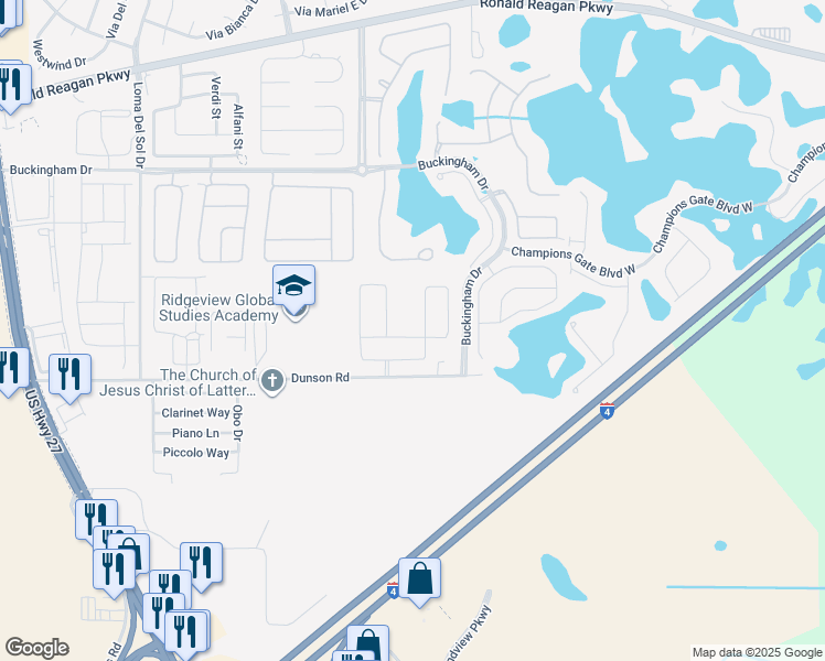 map of restaurants, bars, coffee shops, grocery stores, and more near 246 Stonehaven Drive in Davenport
