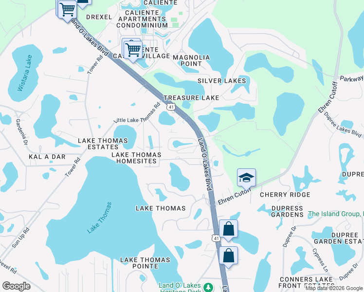 map of restaurants, bars, coffee shops, grocery stores, and more near 21309 Lake Bambi Circle in Land O' Lakes