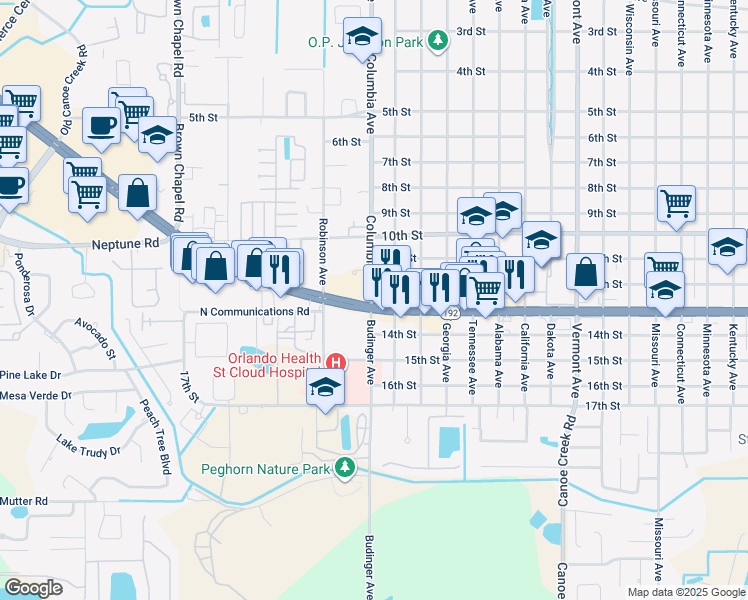 map of restaurants, bars, coffee shops, grocery stores, and more near 2818 13th Street in St. Cloud
