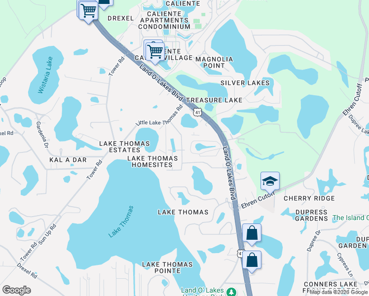 map of restaurants, bars, coffee shops, grocery stores, and more near 21330 Lake Bambi Circle in Land O' Lakes