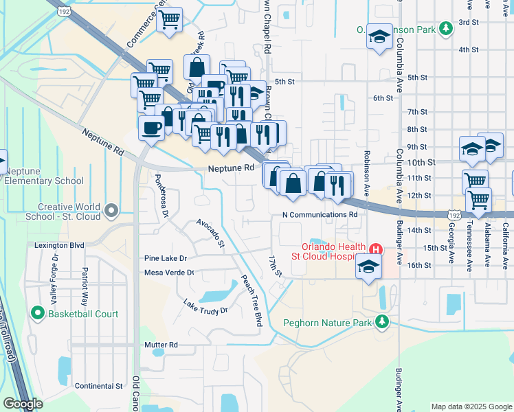 map of restaurants, bars, coffee shops, grocery stores, and more near 1137 Monroe Avenue in Saint Cloud