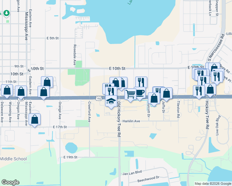 map of restaurants, bars, coffee shops, grocery stores, and more near 1125 East Irlo Bronson Memorial Highway in St. Cloud