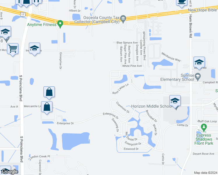 map of restaurants, bars, coffee shops, grocery stores, and more near 4638 Ross Lanier Lane in Kissimmee