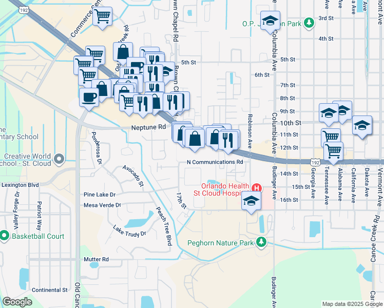 map of restaurants, bars, coffee shops, grocery stores, and more near 3427 13th Street in St. Cloud
