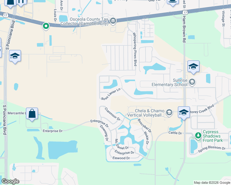 map of restaurants, bars, coffee shops, grocery stores, and more near 4594 Ross Lanier Lane in Kissimmee
